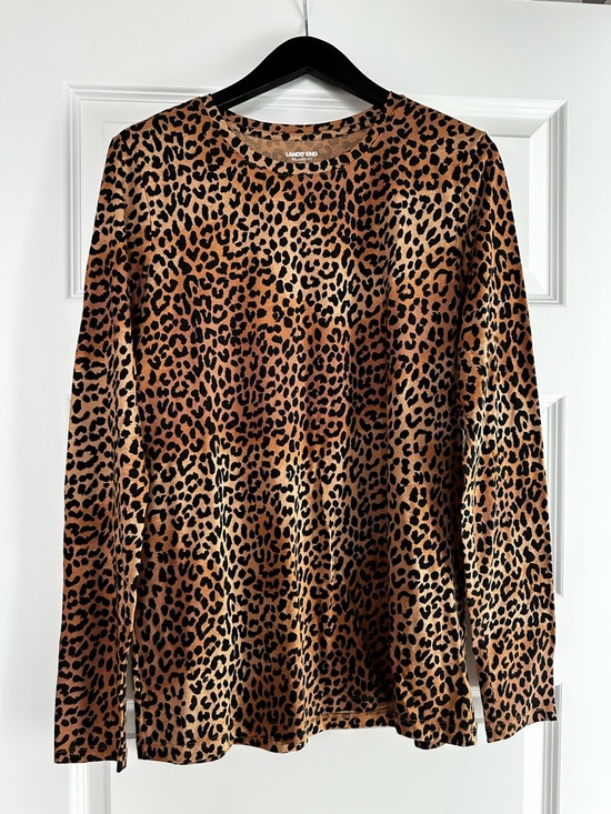 Lands' End Tops - Lands' End Leopard-Print Long Sleeve Tee in Brown and Black